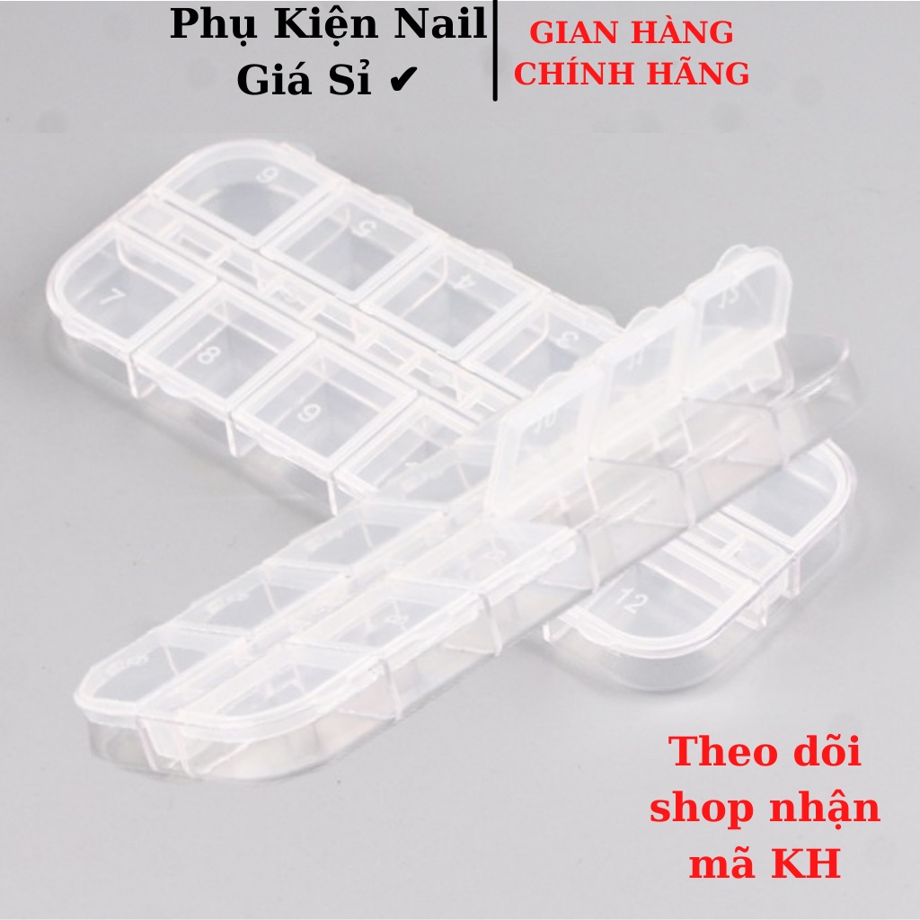 Hộp nhựa 12 ô đựng đá, charm, phụ kiện nail trang trí