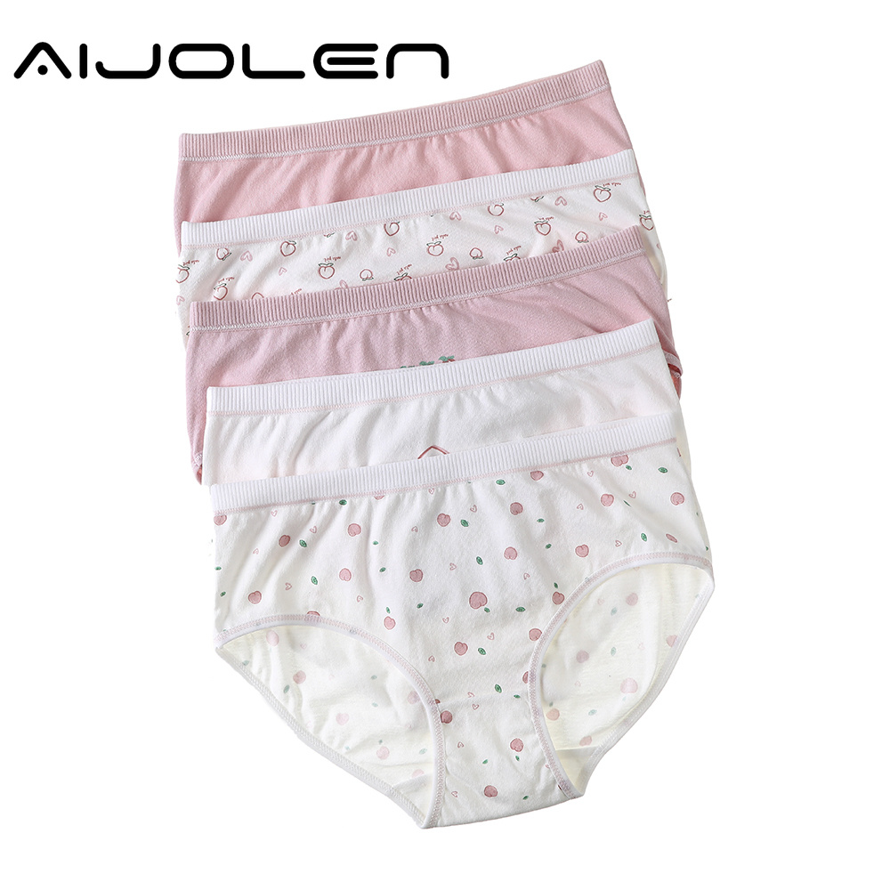 Quần lót AIJOLEN eo trung bình vải cotton nguyên chất mềm mại thoáng khí in họa tiết quả đào đáng yêu cho nữ