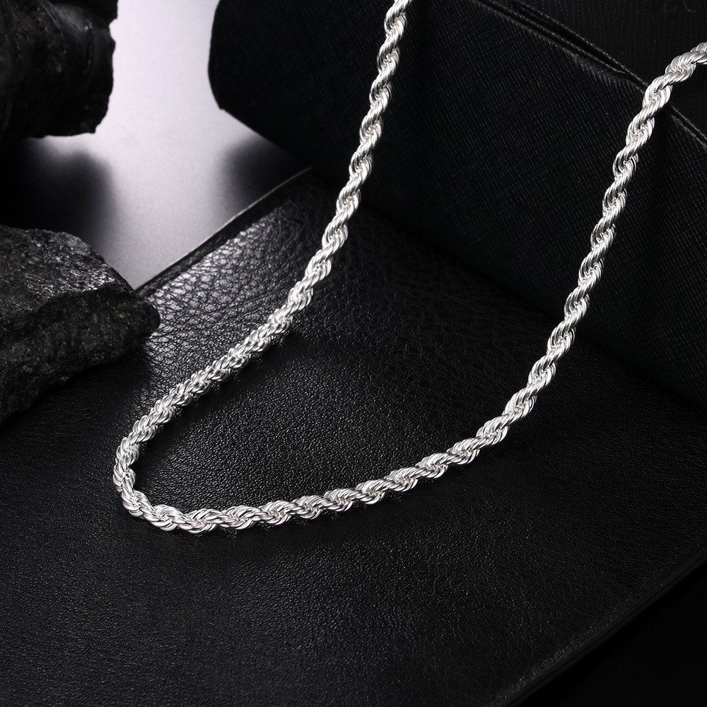 Vòng cổ Mạ Bạc 925 Kiểu Dây Bện Thời Trang Mới Cho Nam Và Nữ