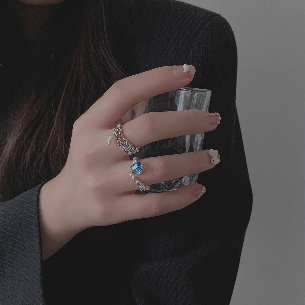 Nhẫn Tua Rua Đính Đá Ngọc Trai Màu Xanh Dương Sang Trọng Thời Trang Cho Nữ