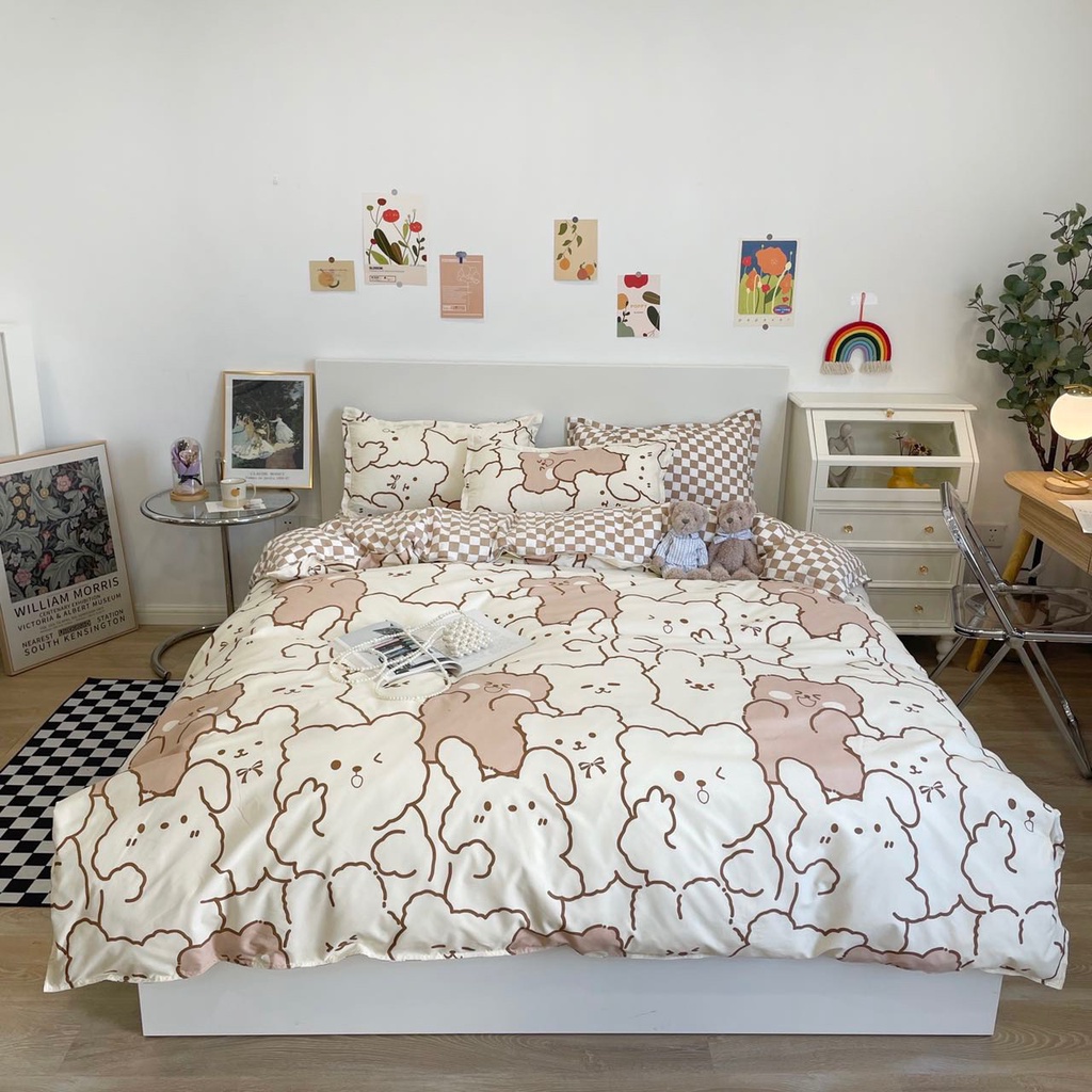 Ga Trải Giường(Hình Thật) Cotton Chần Bông Gấu Trắng Nâu M2*2M-M4*2M- M6*2M-M8*2M