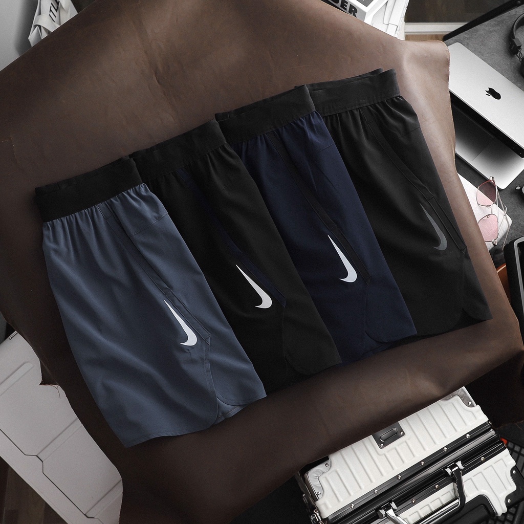 Quần Short Nam Đùi 𝐍𝐢𝐤𝐞 Dù Đùi Xẻ Cạp Chun Đai Đen Hàng Xuất Xịn Cao Cấp Vải Nhẹ Mát