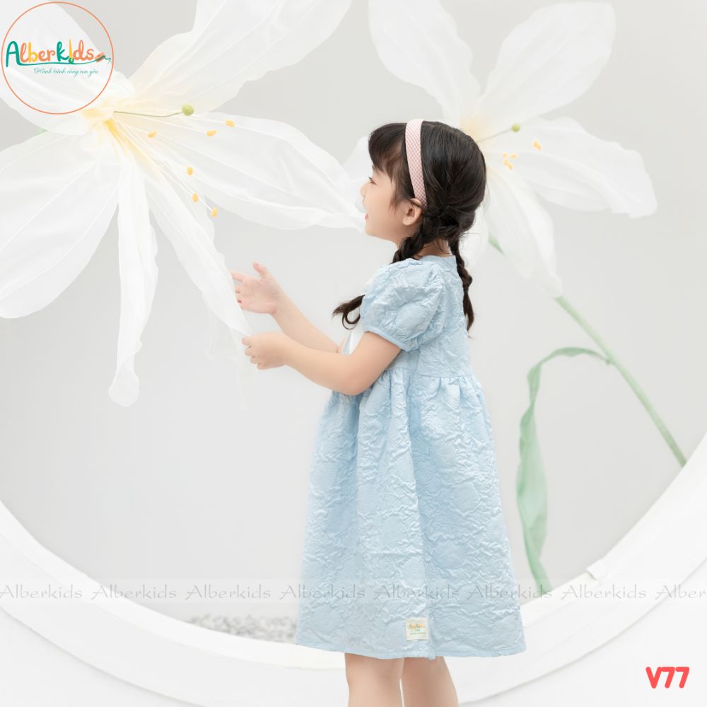 Váy bé gái ALBERKIDS xanh xốp hoa 2 lớp công chúa xinh đẹp cho trẻ em 2,3,4,5,6,7,8,9,10,11,12 tuổi [V77]