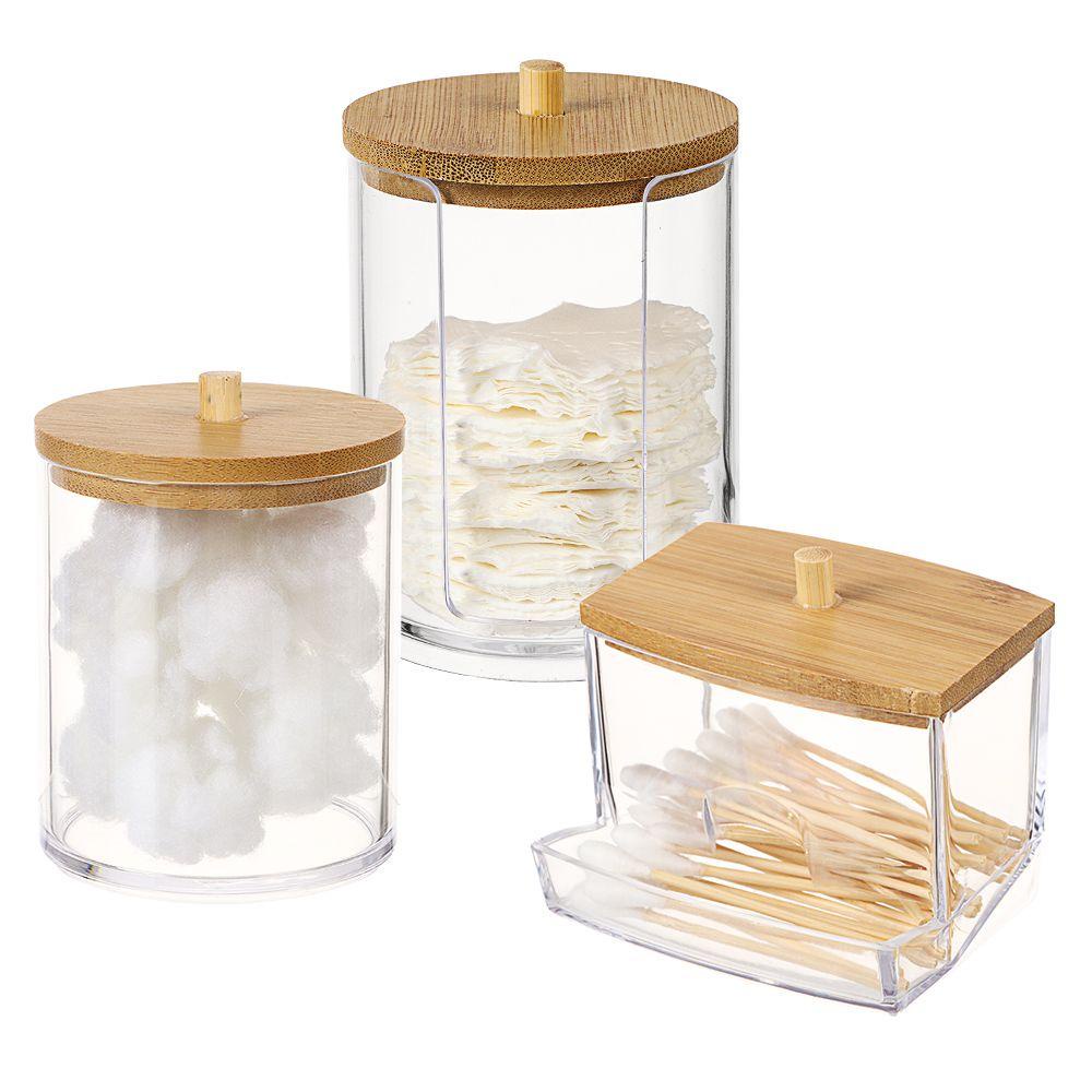 Hộp Đựng Tăm Bông Trang Điểm Bằng Acrylic Hình Tròn Giá Đỡ