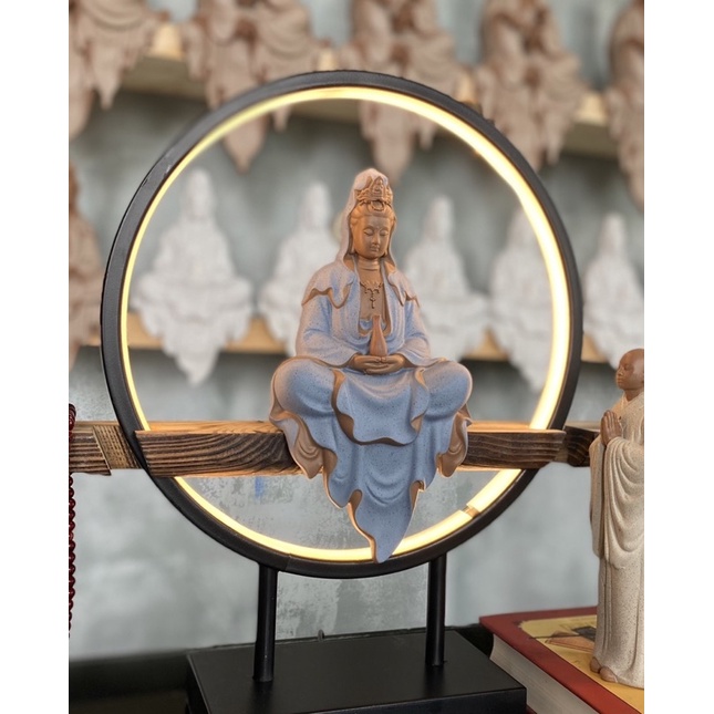 Tượng Quan Âm ngồi thiền phối 6 màu áo 23cm