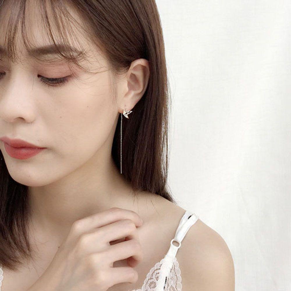 Bông Tai Chuỗi Dài Bằng Đồng Hình Chim Hạc Giấy Đơn Giản Thời Trang Dành Cho Nữ VANES1