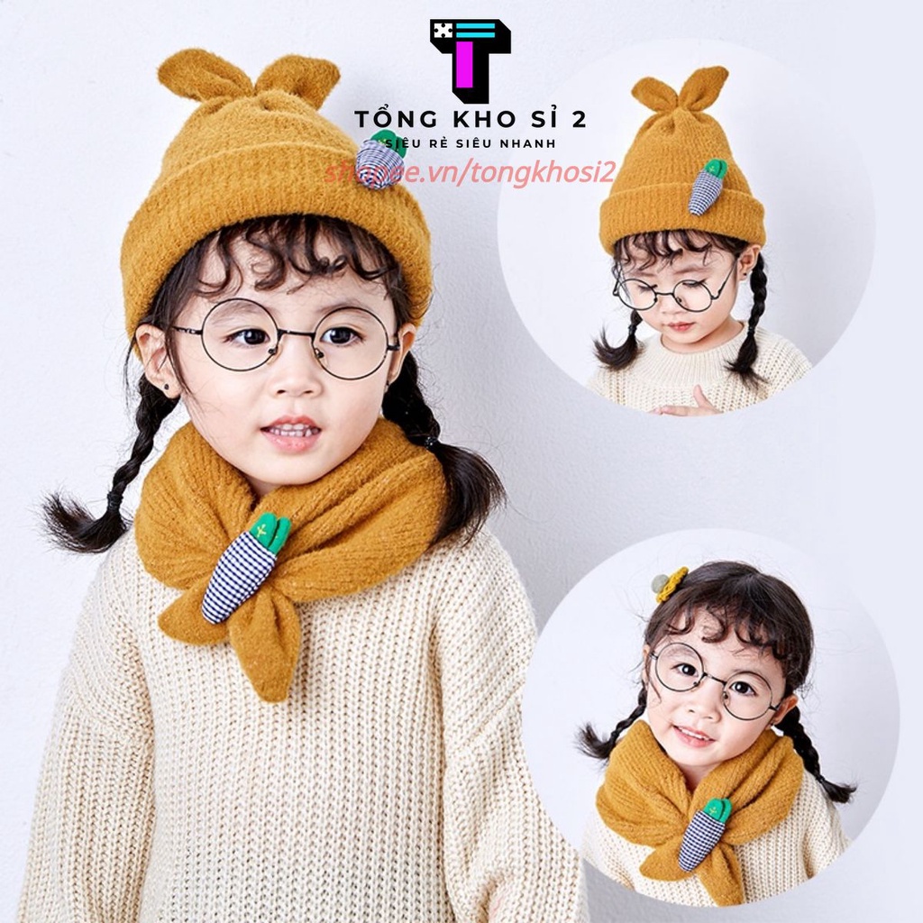 PVN41514 Mũ Len 2 Lớp Hình Thỏ Cà Rốt Cho Bé 2in1 vừa làm mũ vừa có thể làm khăn