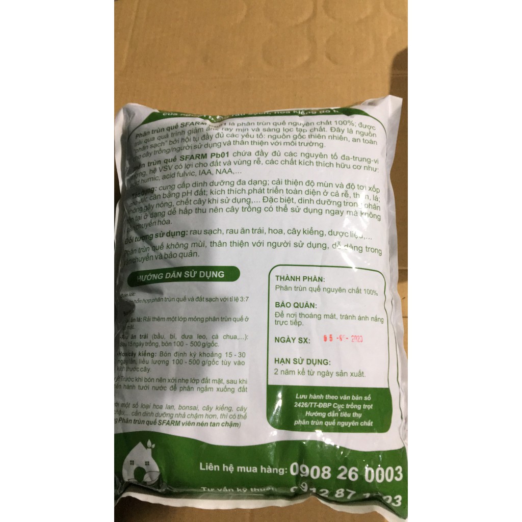 PHÂN TRÙN QUẾ SFARM túi 2KG