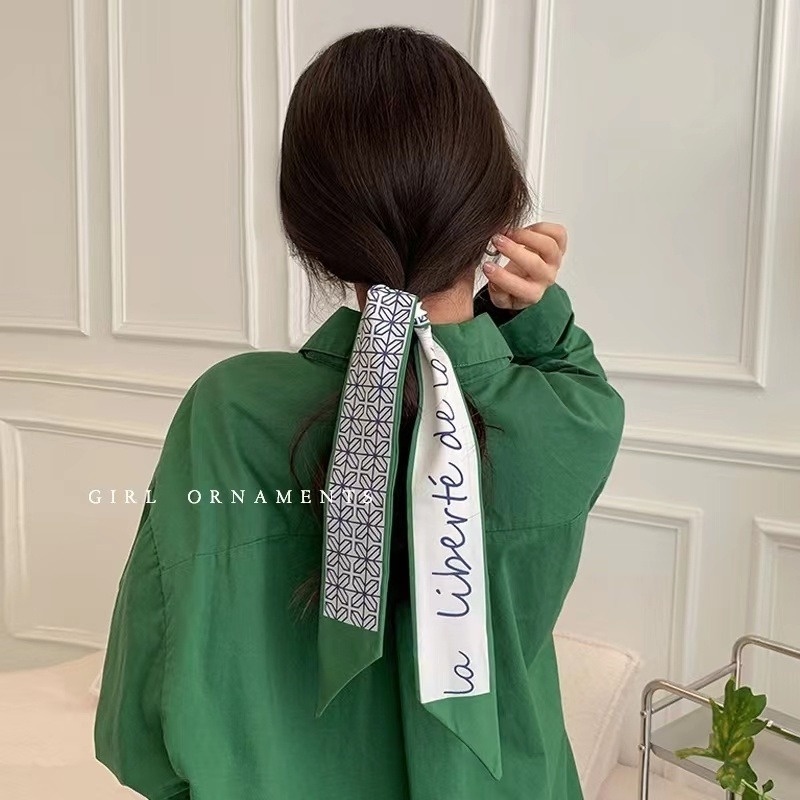 Dây Cột Tóc Ruy Băng Dài Bằng Lụa Màu Xanh Lá Thời Trang Mùa Hè Cho Nữ