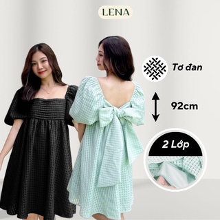 Đầm babydol tay bồng nơ lưng bản to 2 lớp LENA đáng yêu, form xòe bồng tiểu thư - D2198