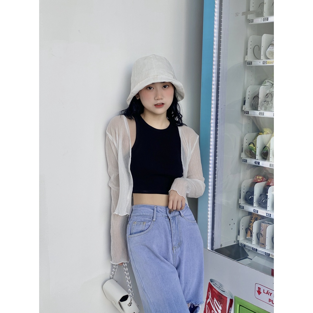CARA Áo Maris Cardigan màu trắng/xanh tay dài ngọt ngào trẻ trung phù hợp dạo phố