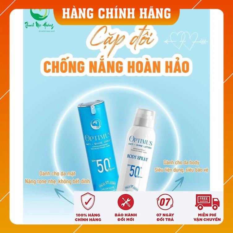 Combo Chống Nắng Optimus Thanh Mộc Hương 150ml [Kem Chống Nắng Cho Mặt và Xịt Chống Nắng Body Thanh Mộc Hương]