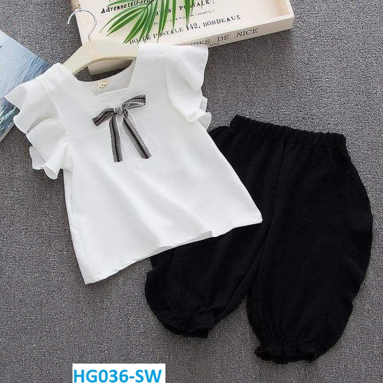 🔥🔥 FLASH SALE 🔥🔥 - Bộ cộc tay bé gái nhún bèo nơ ngực siêu xinh điệu đà. Cotton co giãn, thoáng mát mùa hè - HG036