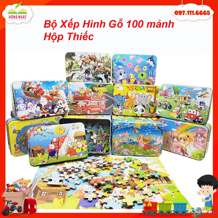 Tranh Xếp Hình 100 Mảnh Gỗ Hộp Sắt ❤️FREESHIP ❤️Đồ Chơi Cho Bé 4 -10 Tuổi