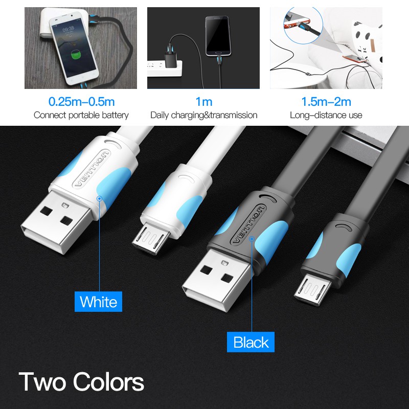 Cáp sạc/truyền dữ liệu VENTION cổng Micro USB cho thiết bị hệ điều hành Android