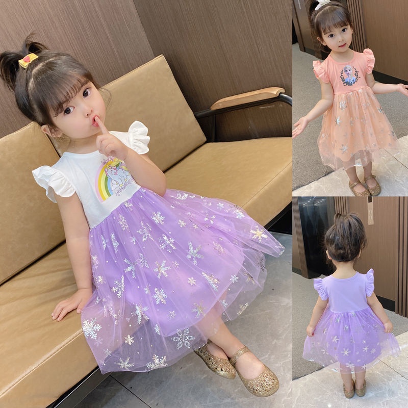 Đầm Công Chúa Phối Lưới Họa Tiết Hoạt Hình Thời Trang Mùa Hè Hàn Quốc 2022 Cho Bé Gái