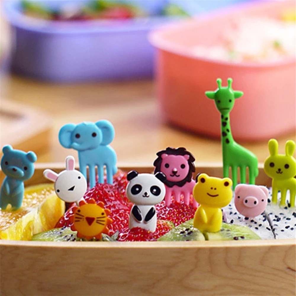 Set 20 Nĩa Ăn Trái Cây / Tráng Miệng Bằng Nhựa Dài 3-6Cm Hình Động Vật Hoạt Hình Dành Cho Trẻ Em