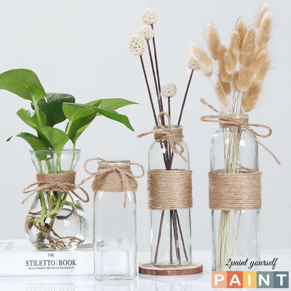 Lọ hoa thủy tinh trong - Bình hoa decor trang trí dây gai vintage decor | BigBuy360 - bigbuy360.vn