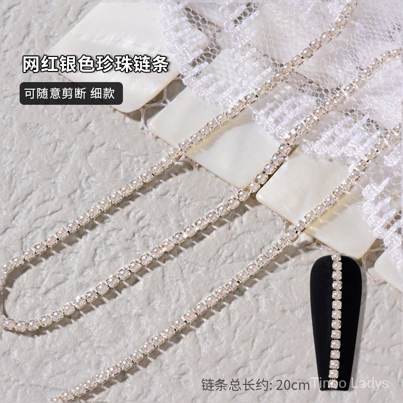 Phụ kiện dây xích kim loại đính đá 3D long lanh sang trọng trang trí móng nghệ thuật