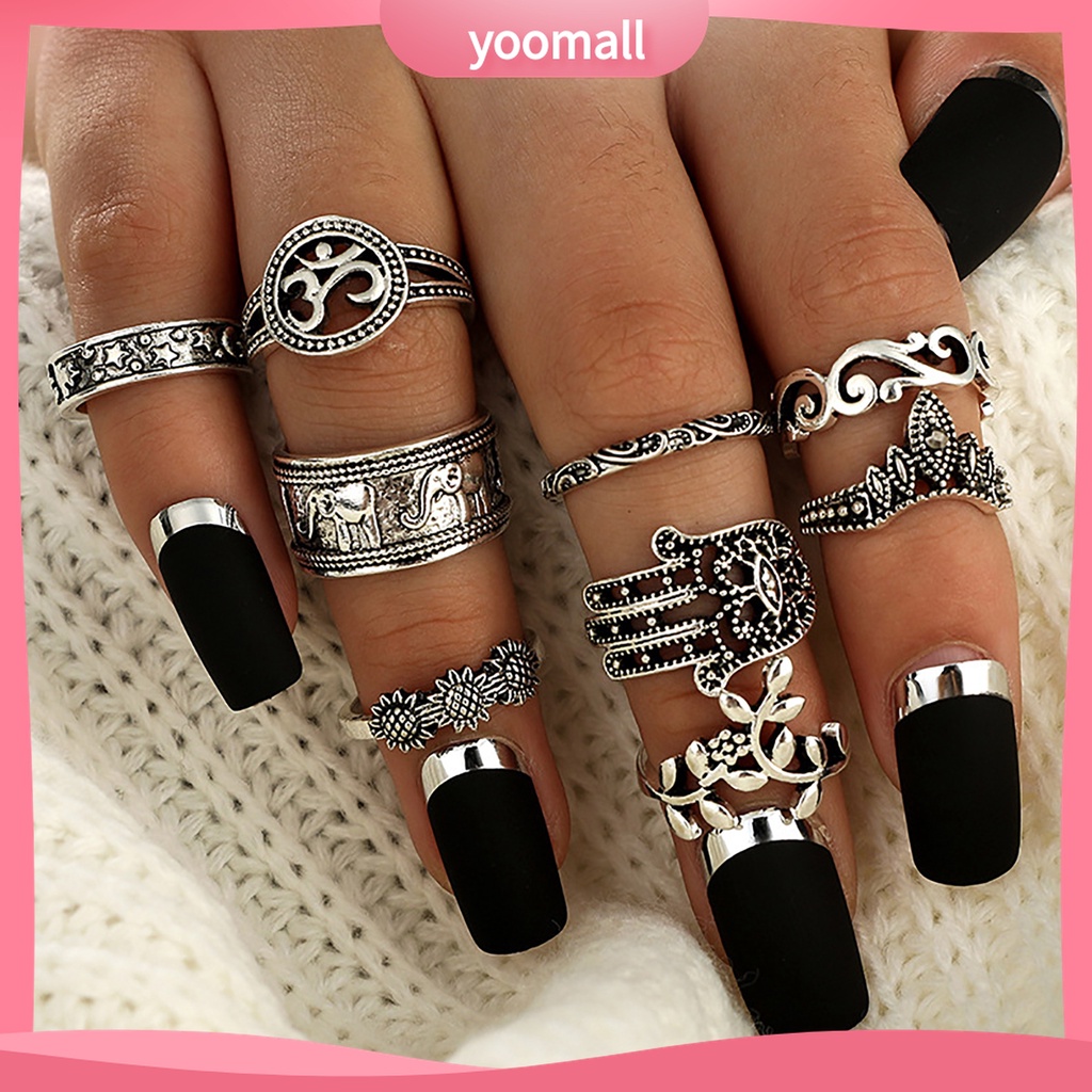 Yomall♡ Set 9 Nhẫn Đeo Khớp Ngón Tay Nhiều Màu Sắc Phong Cách Bohemian