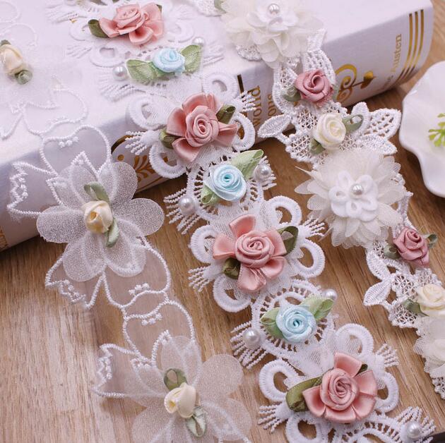 Dải dây ren hoa 3d dùng để trang trí áo cưới