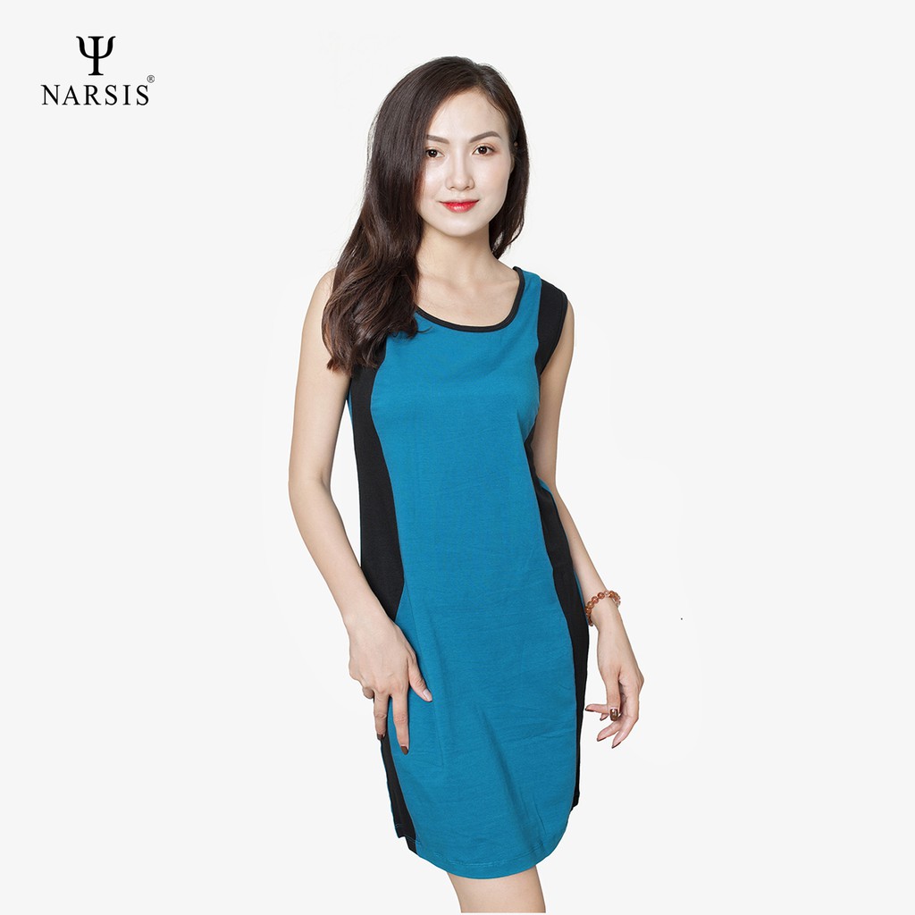 Váy đầm nữ Narsis NEW1260 màu xanh phối đen