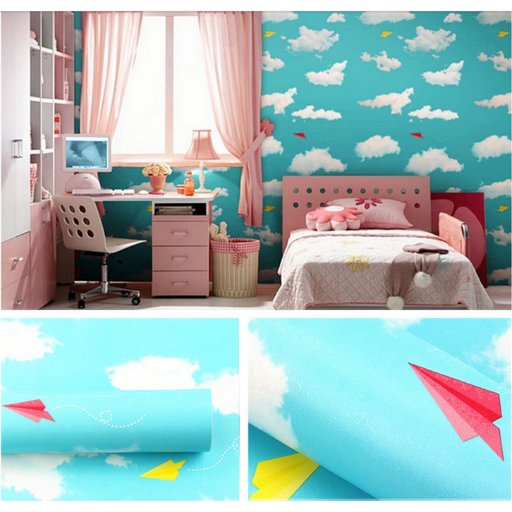 Decal giấy dán tường mây trời xanh ngọc