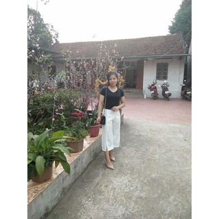 Quần culottes ống rộng xẻ tà cao