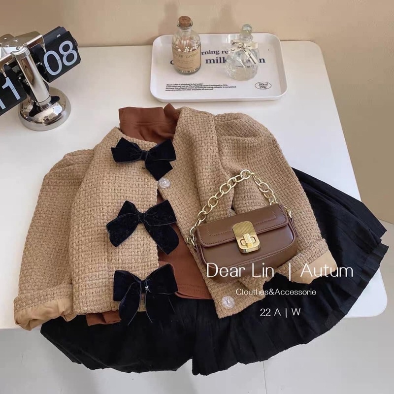 (ảnh thật) Set váy dạ nơ xinh xinh cho bé gái