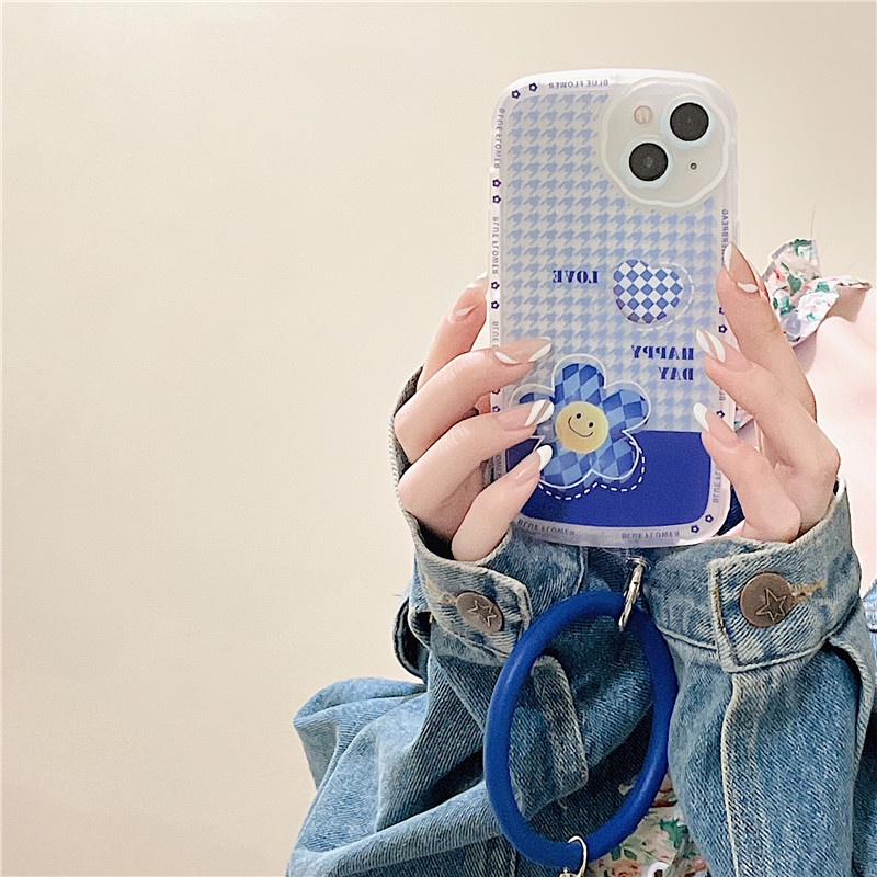 Ốp lưng iphone Ốp Điện Thoại Silicon Hình Hoa Mặt Cười Có Vòng Đeo Tay Cho Apple Iphone 13Promax iPhone14pro 78plus/X/XR// Promax/Mini Dinuo case