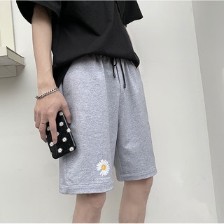 Quần đùi nam nữ hoa cúc ghi freesize cạp chun ống suông chất thun co giãn giá rẻ
