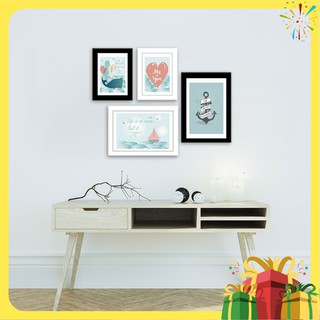 Bộ 4 khung ảnh treo tường màu sắc nhẹ nhàng kèm hình "Đại dương" TTK114
