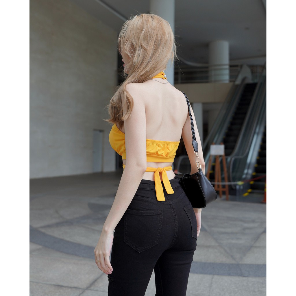 Croptop cổ chéo buộc dây