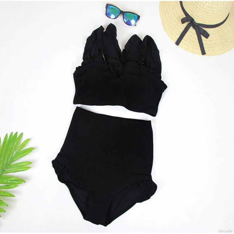 Set bikini màu trơn viền bèo thời trang cho nữ