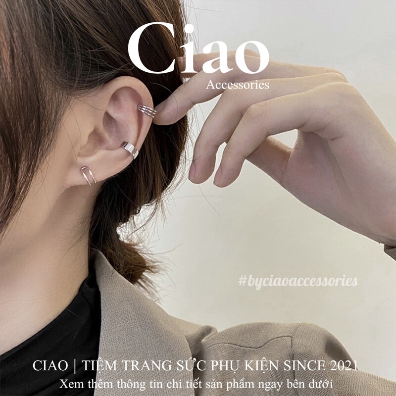 [HOẢ TỐC 1H] Set 3 khuyên kẹp vành/ Kẹp vành tai mạ bạc thiết kế trendy mã 15 Ciao accessories