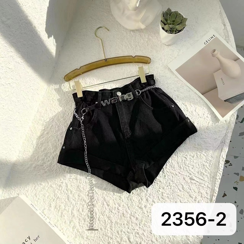 QUẦN SHORT JEANS KÈM ĐAI WAG GẤP GẤU DÁNG BASIC MS25881