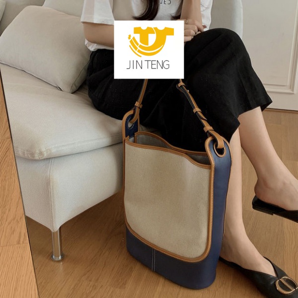 Túi Đeo Vai Vải Canvas Màu Sắc Tương Phản Sức Chứa Lớn Cho Nữ 2021