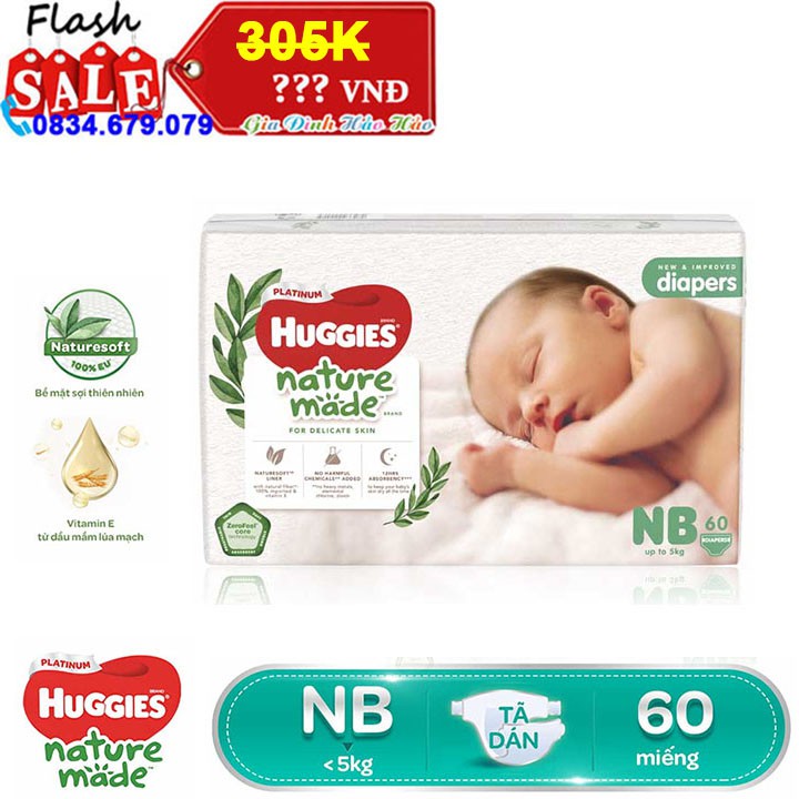 Tã Dán Huggies Platinum Nature Made Size NB60 - Cho bé dưới 5Kg