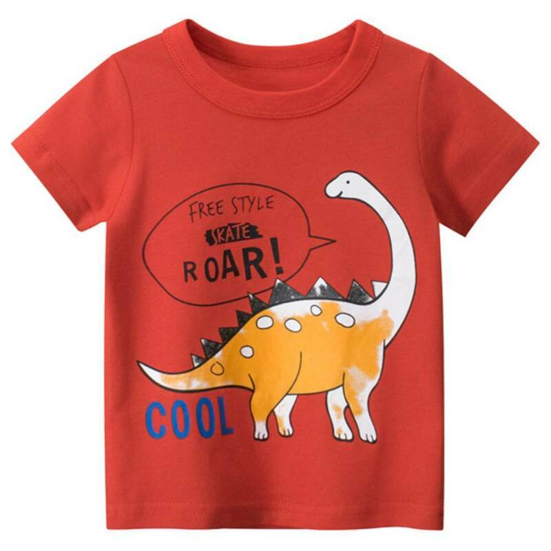 Children's Clothing Boys Girls Fashion Tops Cartoon Dinosaur Printed Short Sleeve Cotton