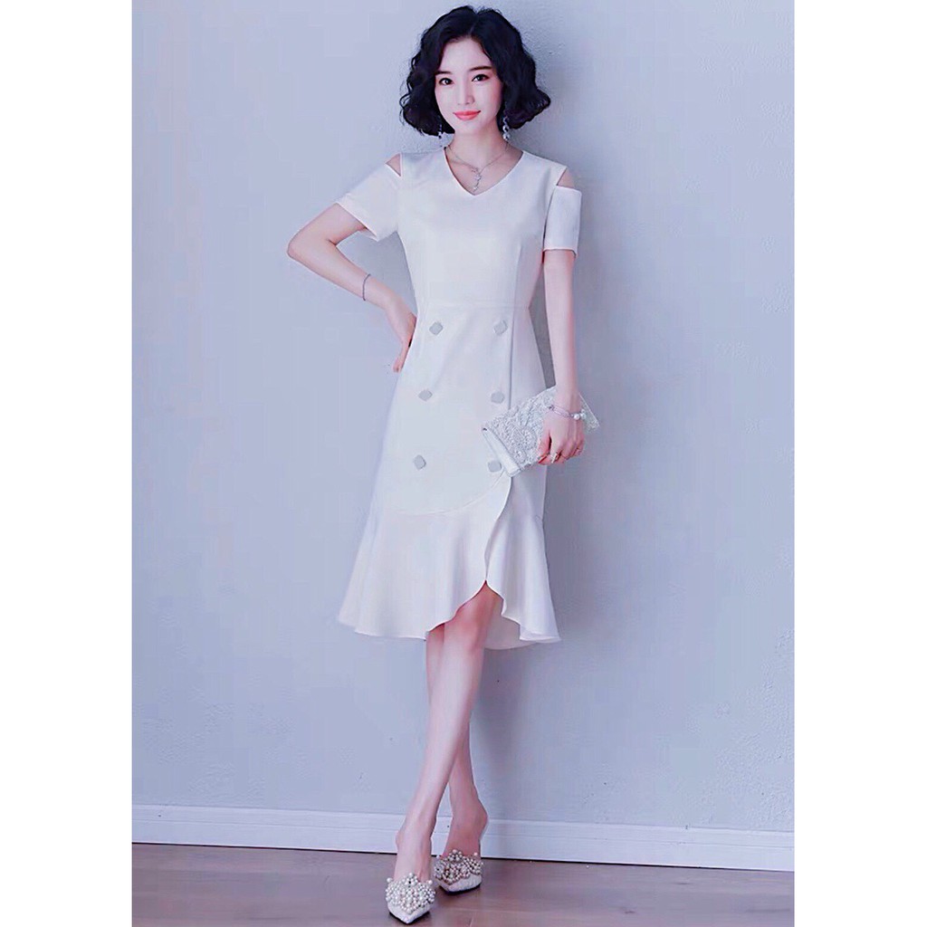 Đầm ds trắng khoét vai ms043
