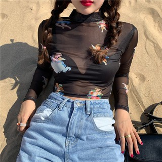 Áo Croptop Angel thiên thần đen