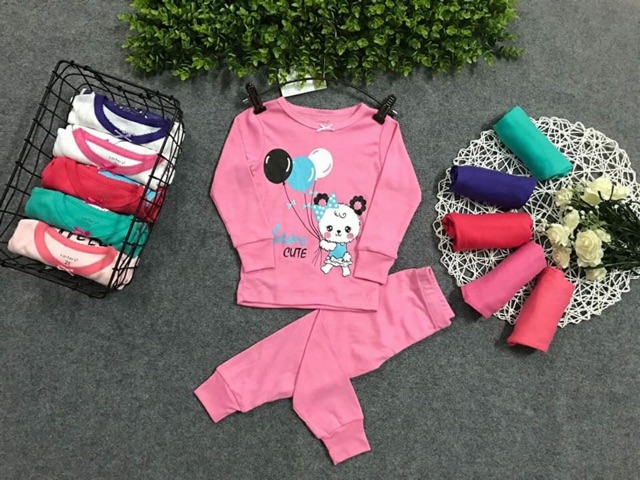 Bộ bozip/borip dài tay vnxk bé gái hông nhạt 8-21 kg