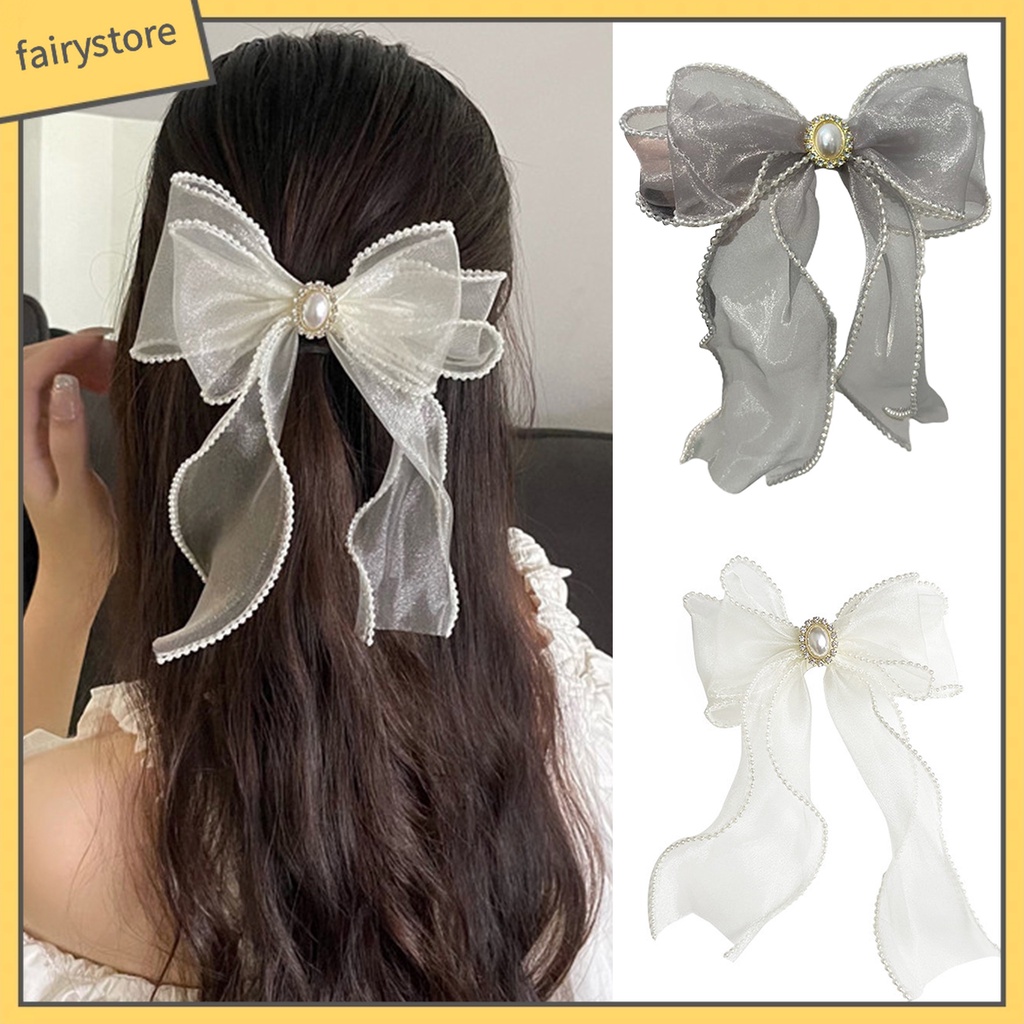 [Fairy] Kẹp Tóc Thắt Nơ Lưới Xuyên Thấu Trang Trí Thanh Lịch Chống Trượt Nhỏ Gọn Phong Cách Ngọt Ngào