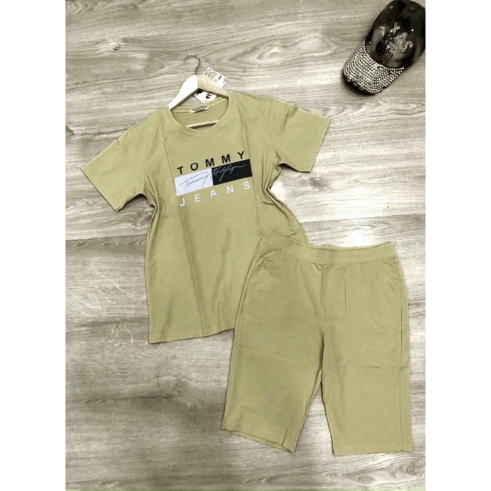 Bộ thể thao nữ dáng rộng mặc ở nhà áo thun quần lửng mùa hè chất thun cotton dễ thương Mát Mịn thoải mái dễ thương