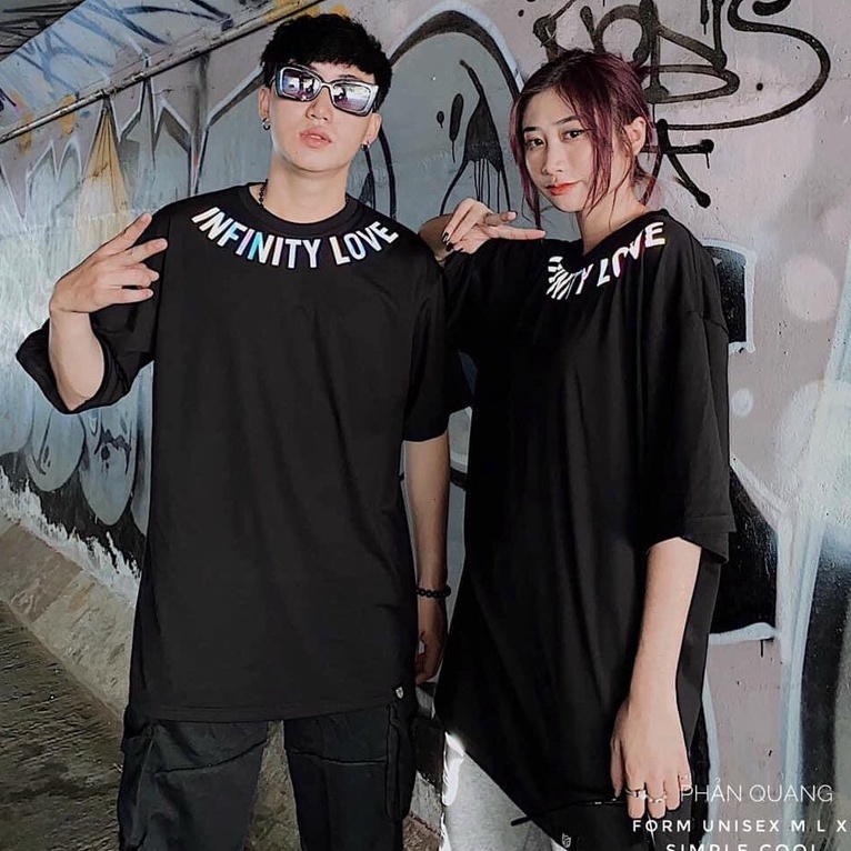 Áo thun phản quang 7 màu tay lỡ  Form Rộng INFINITY LOVE nam nữ unisex hai màu trắng đen oversize Siêu Chất