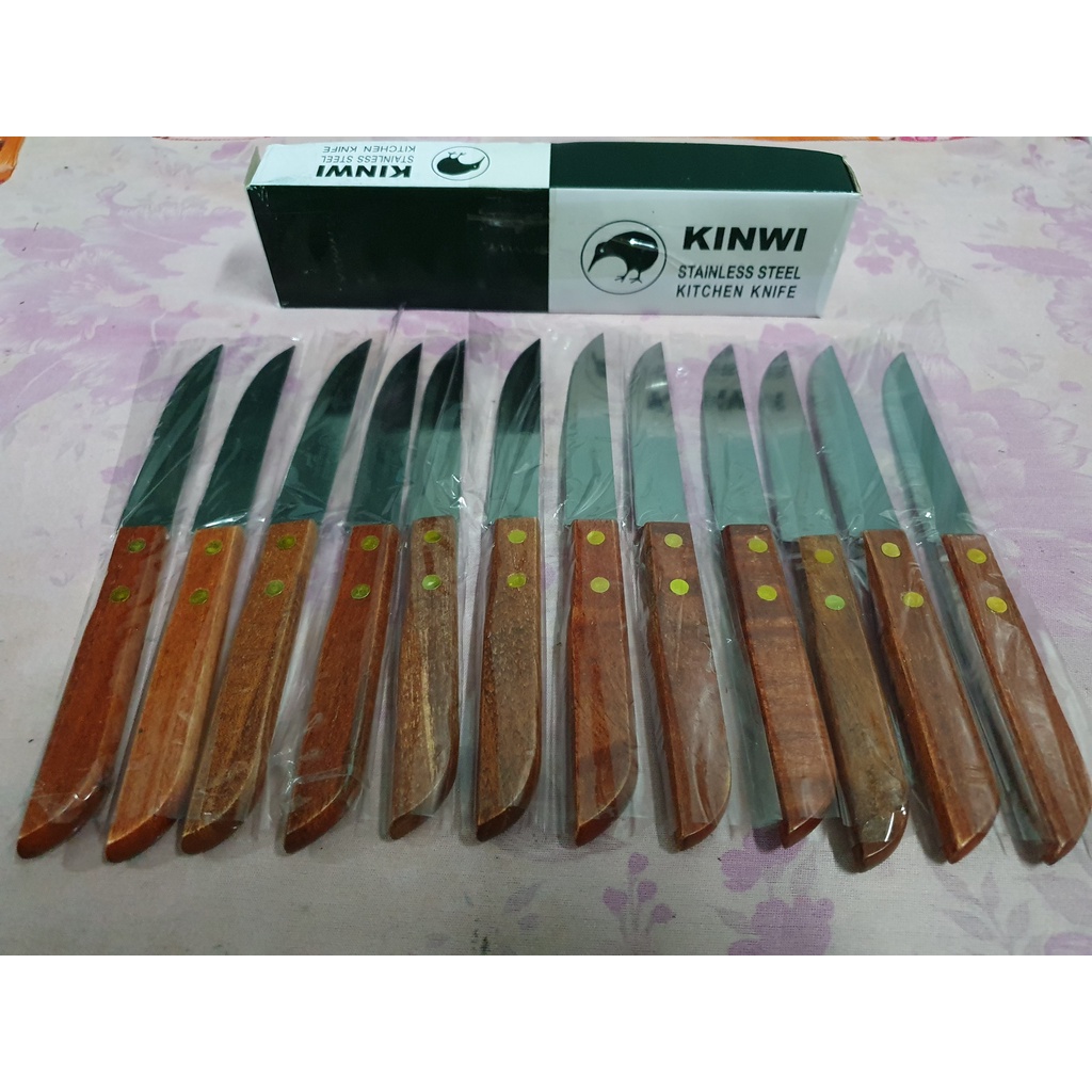 Hộp 12 Cây Dao Kinwi Stainless Steel Kitchen Knife Cán Gỗ Mũi Nhọn
