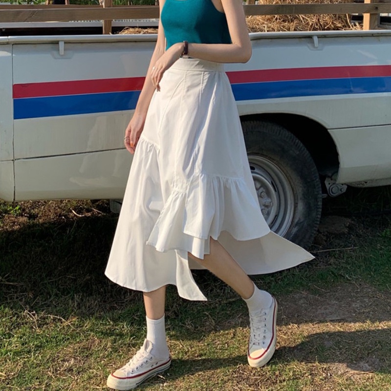 Chân váy IELGY chữ A lưng cao màu trắng thời trang cho nữ