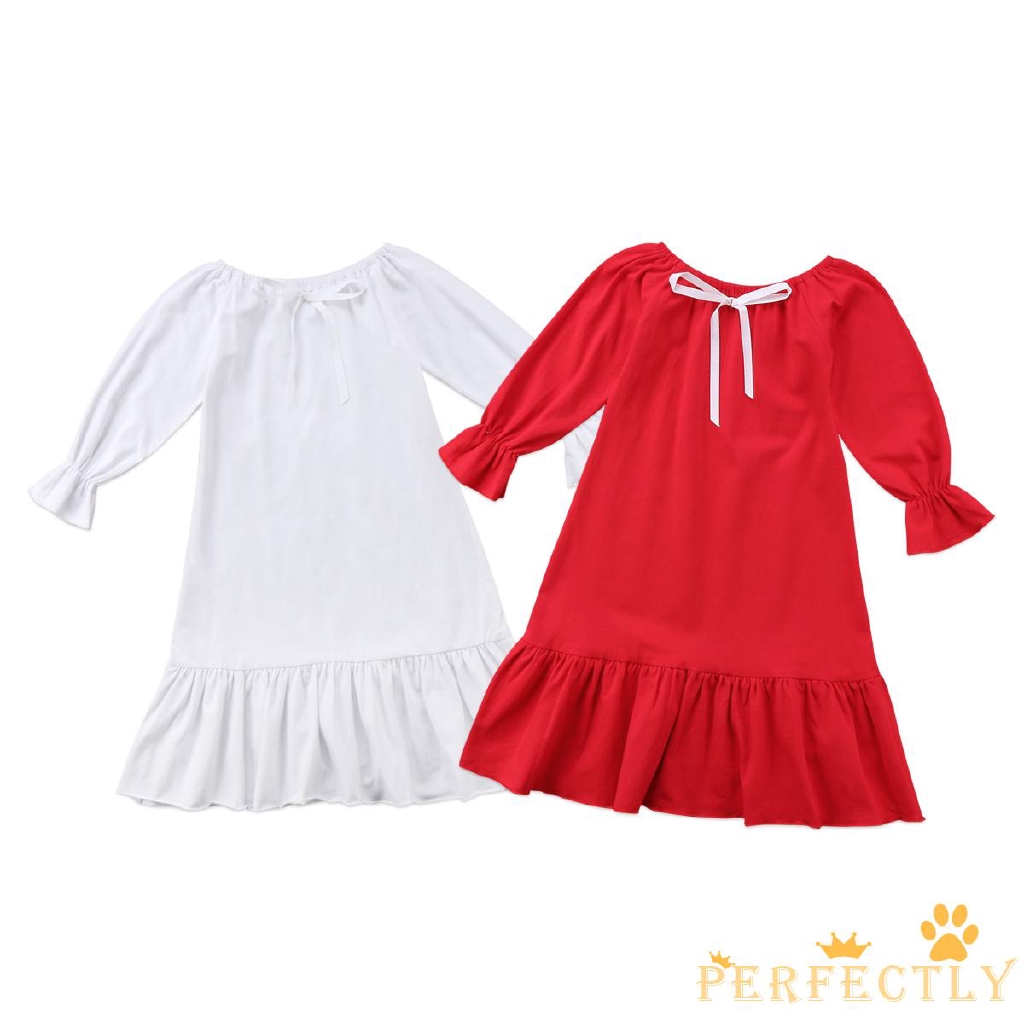 Váy ngủ dài tay phối bèo phong cách công chúa cho bé gái