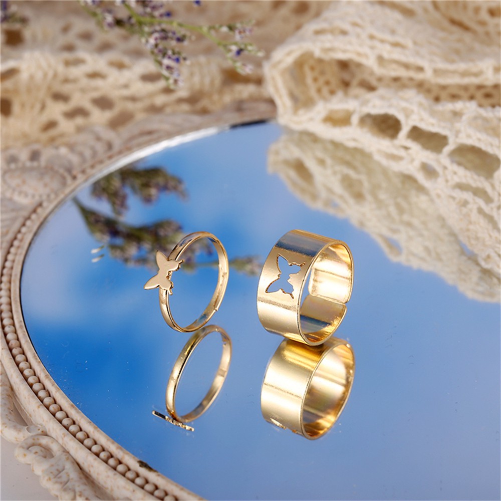 2 Nhẫn hợp kim hình bướm phong cách vintage cho cặp đôi