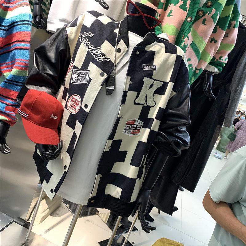 Áo khoác bóng chày phối màu trắng đen phong cách Hong Kong cổ điển thời trang thu đông cá tính cho nữ